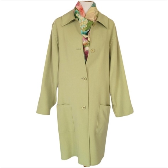 80's Oscar de la Renta Chartreuse Wool‎ Button Front Midi Coat - Picture 2 of 7